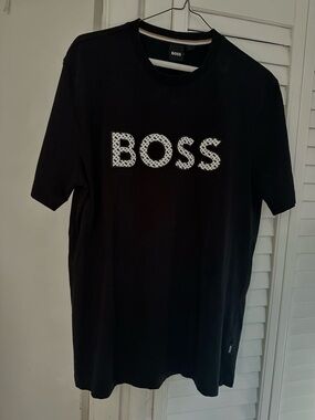 Boss Black Short-Sleeve Logo Tee with White Pattern
